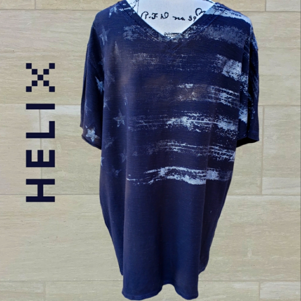 Helix Mens V-neck Black shirt with stars and brushed stripes